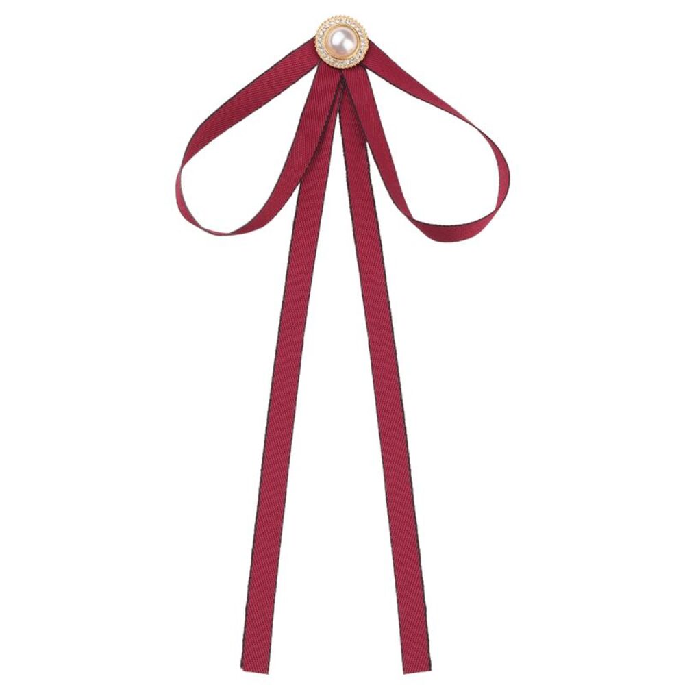 Brooch Pin Bow Tie Satin Bow Brooch with Pearl for Wedding Party Red